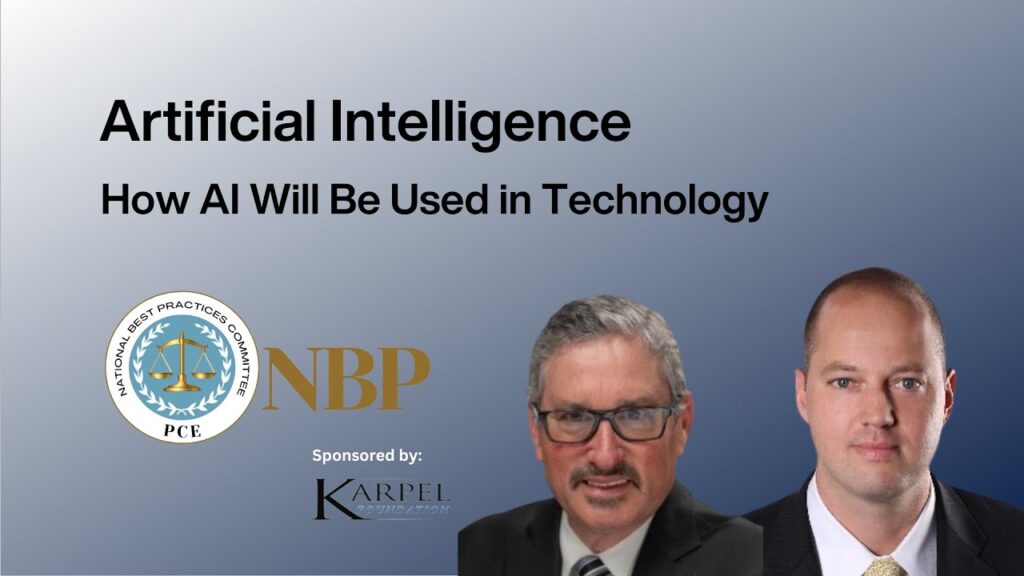 A dark blue background includes the text, "Artificial Intelligence" and "How AI Will Be Used in Technology" with headshots of Mark Starr and Kirk Arthur of Microsoft. 