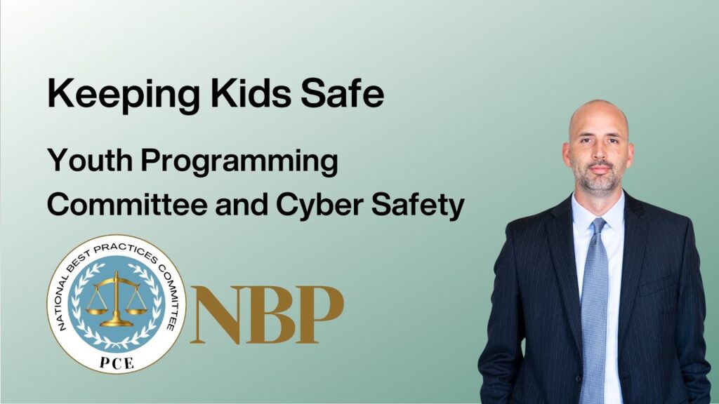 Graphic features a green background with text, "Keeping Kids Safe" and "Youth Programming Committee and Cyber Safety." It features a headshot of presenter DA Ryan Mears of Marion County, IL.